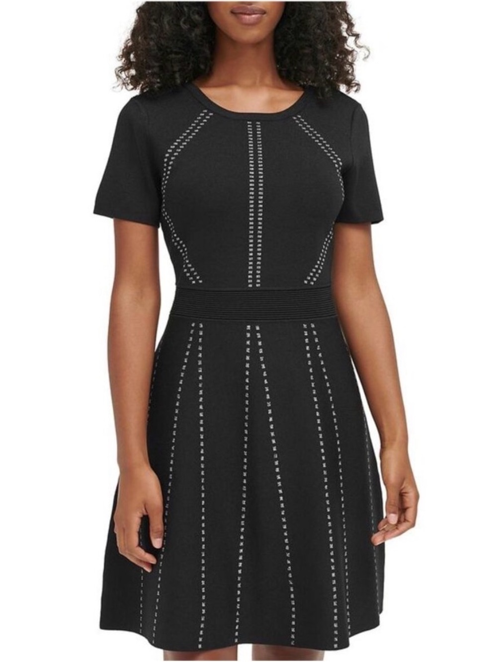 Karl Lagerfeld Paris A-Line Black Sweater Dress with silver studs. Size large